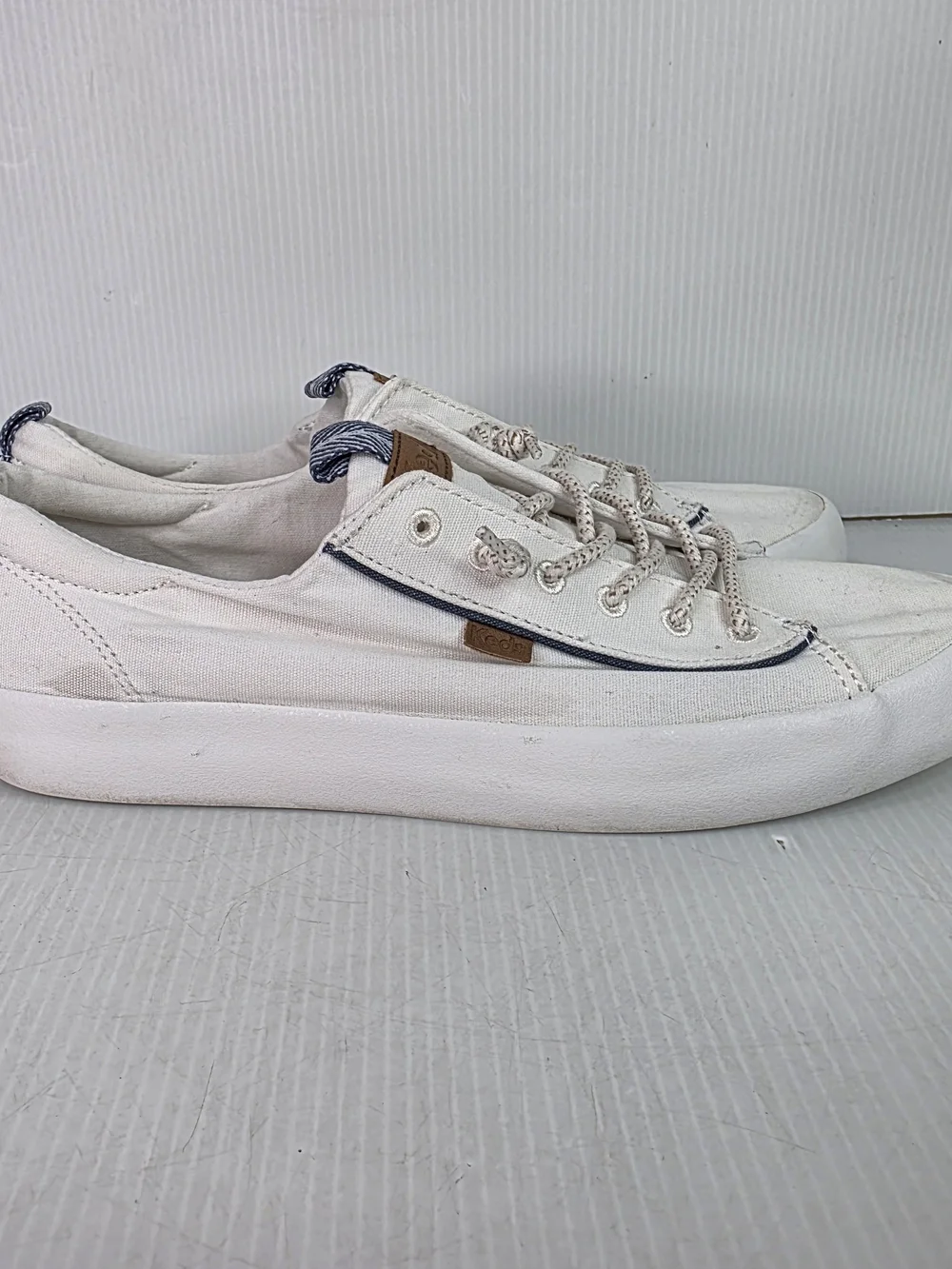 Keds Kickback White Canvas Sneakers with Blue Trim